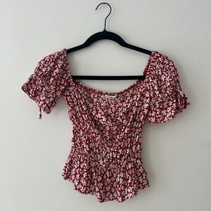 Reformation Red Floral Solis Top in Grenadine